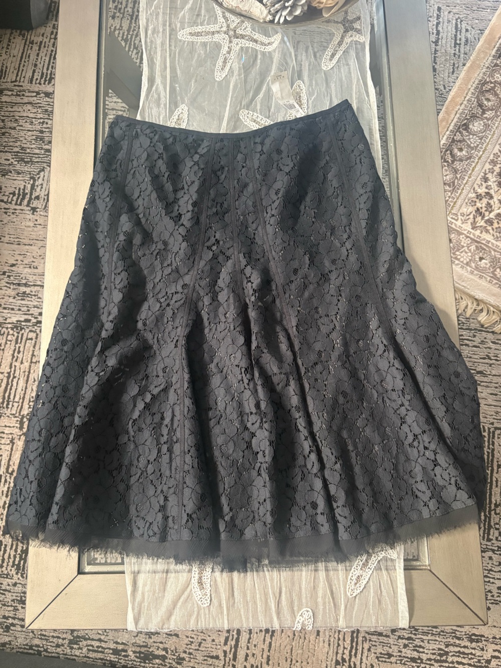 Tahari Black Lace A-Line Midi Skirt